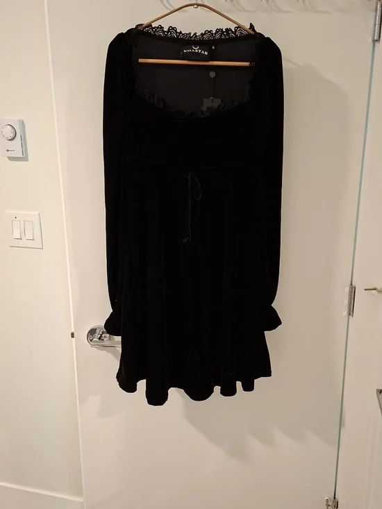 NWT Killstar "Imperia" Long-sleeve Black Velvet Babydoll Mini Dress (Size S) - Picture 3 of 13